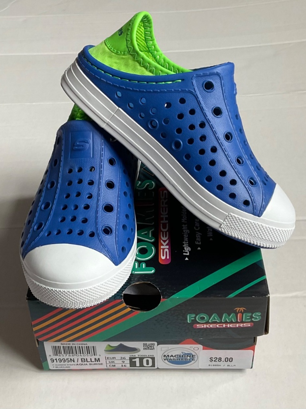 Unisex Toddler Skechers Foamies Guzman Steps Aqua 91995N Surge Blue/Lime Size 10